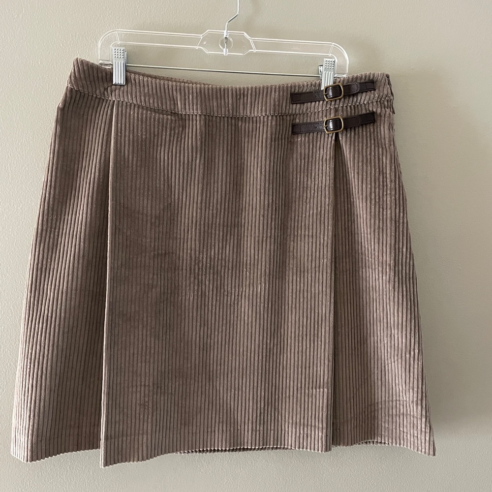 Boden Cord Kilt Skirt Buckles Size 12 Tan Corduroy Lined